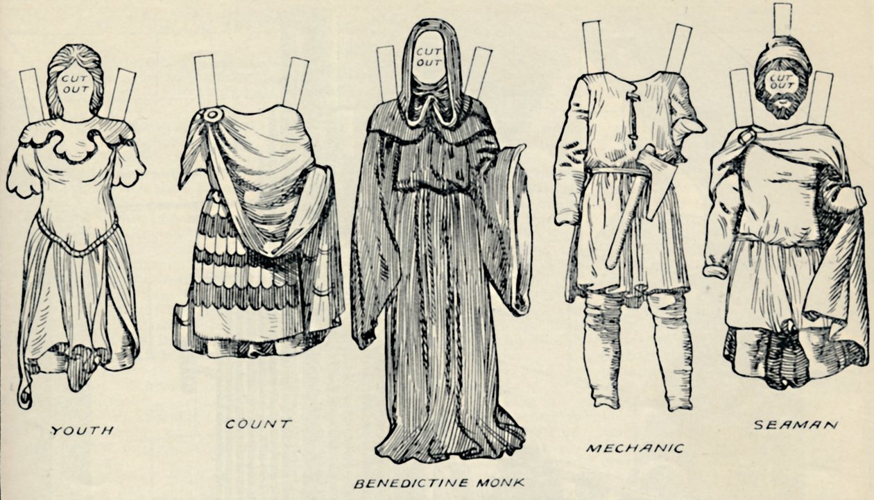 英国服装画廊：诺曼时代人们穿着的连衣裙，c1934 作者 不明