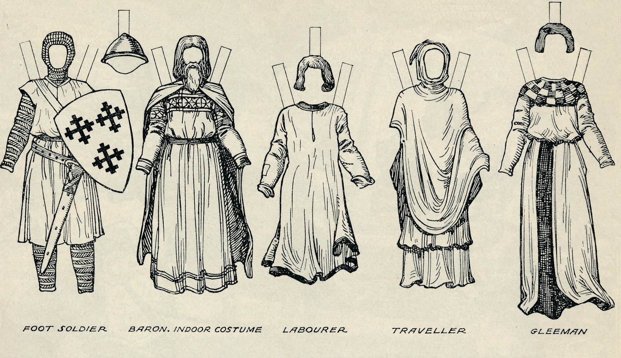 英国服装画廊：早期Plantagenet时代的服饰类型，c1934 作者 不明