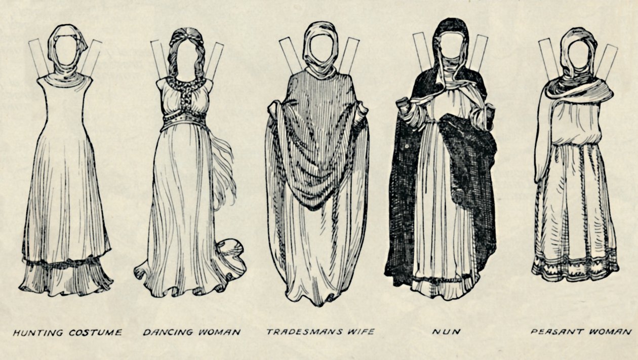 英国服装画廊：早期Plantagenet时代的着装类型，c1934 作者 不明