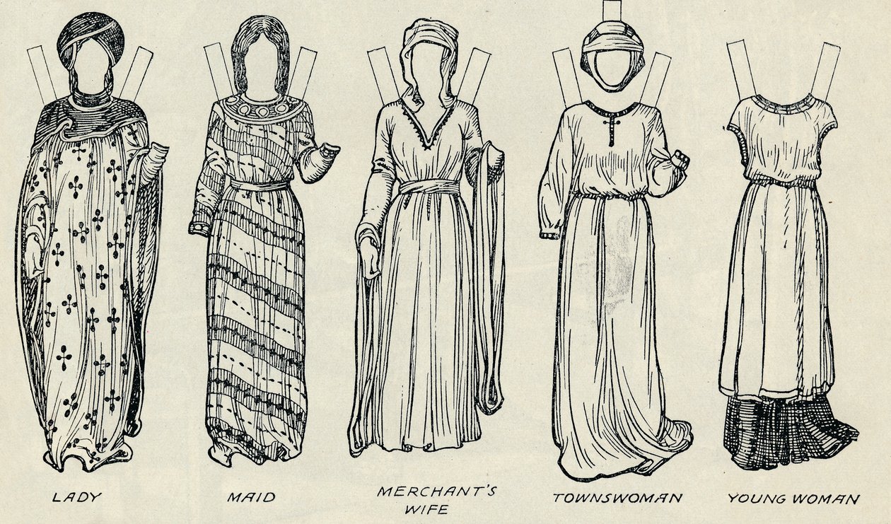 英国服装大画廊：诺曼时代穿着各种各样的连衣裙，c1934年 作者 不明