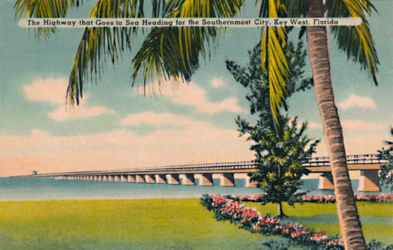 高速公路出海前往佛罗里达州基韦斯特市最南端的城市，大约1940年代 作者 不明