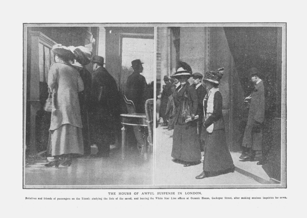 1912年4月20日在伦敦发生的可怕悬念时刻。 作者 不明