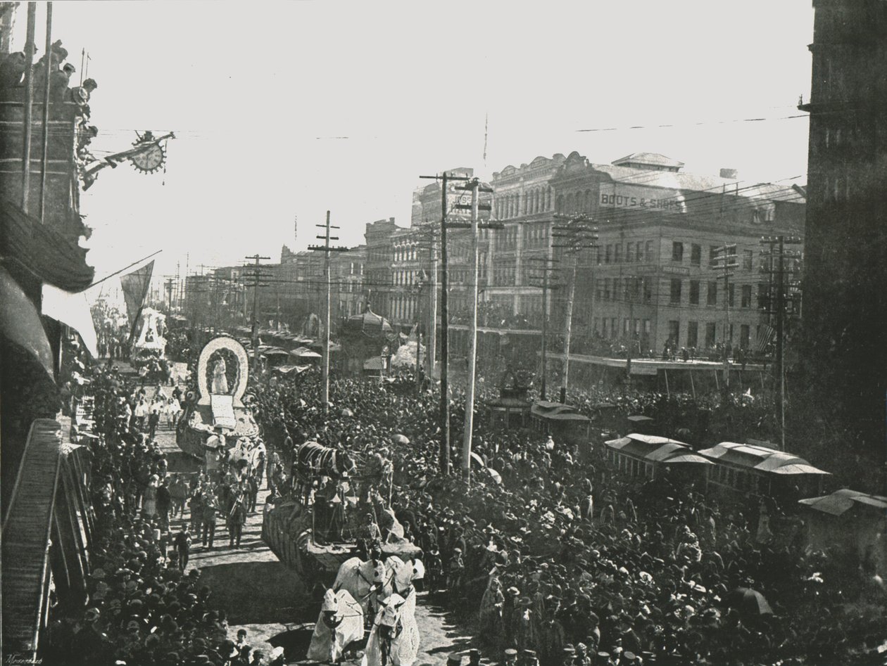 1895年，美国新奥尔良运河街上的狂欢节游行。 作者 不明