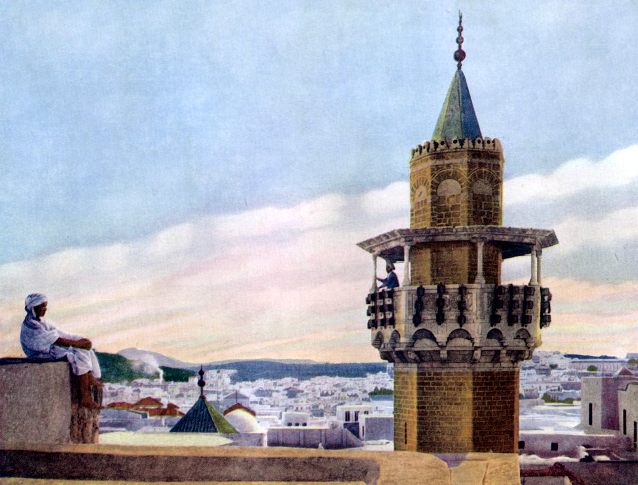 1926年，Muezzin在宣礼塔上信奉祷告的信徒 作者 不明
