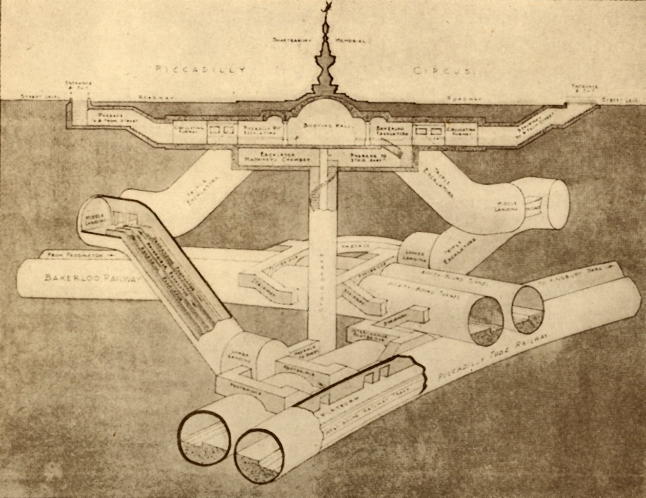 新的皮卡迪利广场地铁站，1930年。 作者 不明