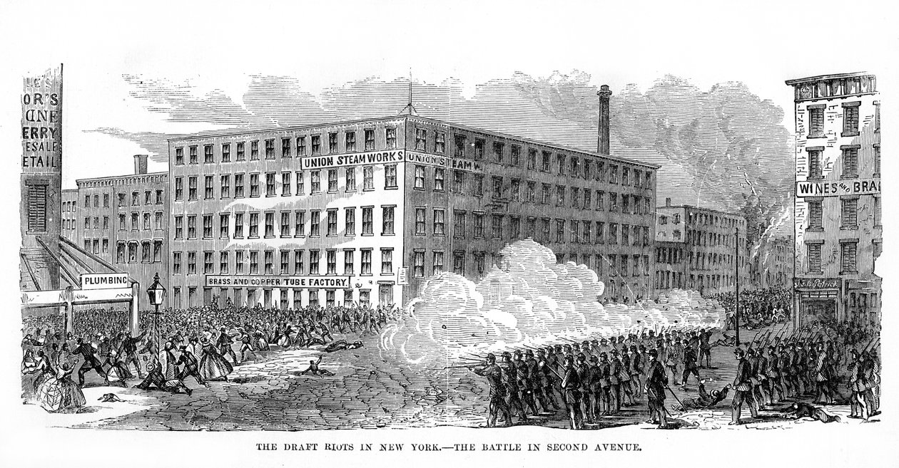 1863年7月13日至16日，纽约市第二大道的纽约暴动，1872年 作者 不明