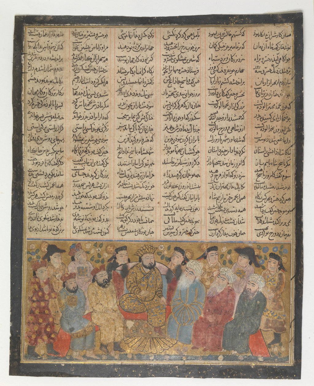 贵族和Mubids建议Khusrau Parviz关于Shirin，对开本从第一...，约1300-30。 作者 不明