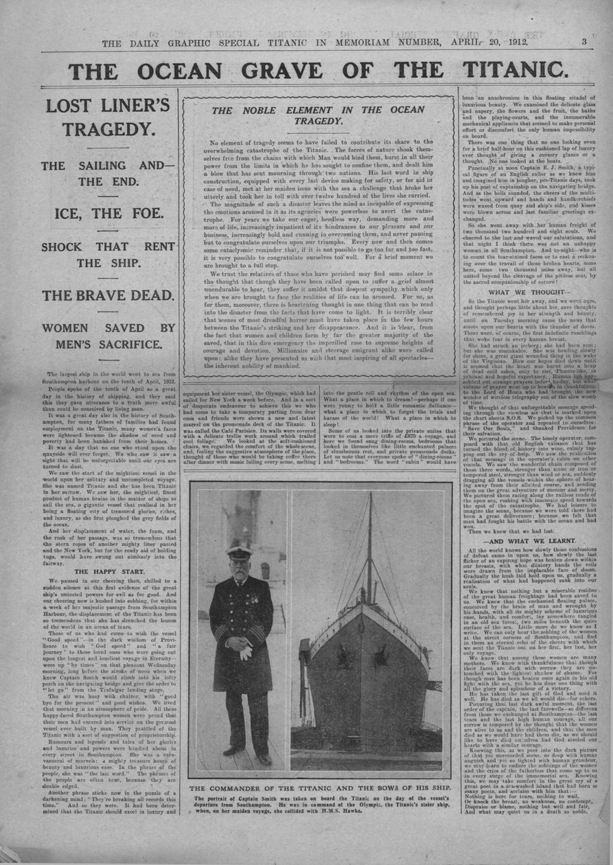 泰坦尼克号的海洋坟墓和爱德华·史密斯船长的照片，摄于1912年4月20日。 作者 不明