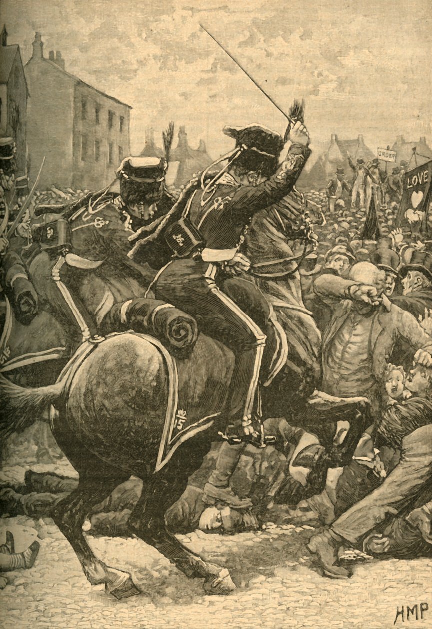 彼得卢大屠杀（Peterloo Massacre）：轻骑兵向人民开枪，曼彻斯特，1819年至1890年。 作者 不明