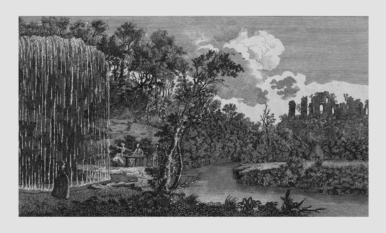1771年，约克郡的纳雷斯布鲁城堡（Knaresbrough Castle）的石化或滴井以及废墟。 作者 不明