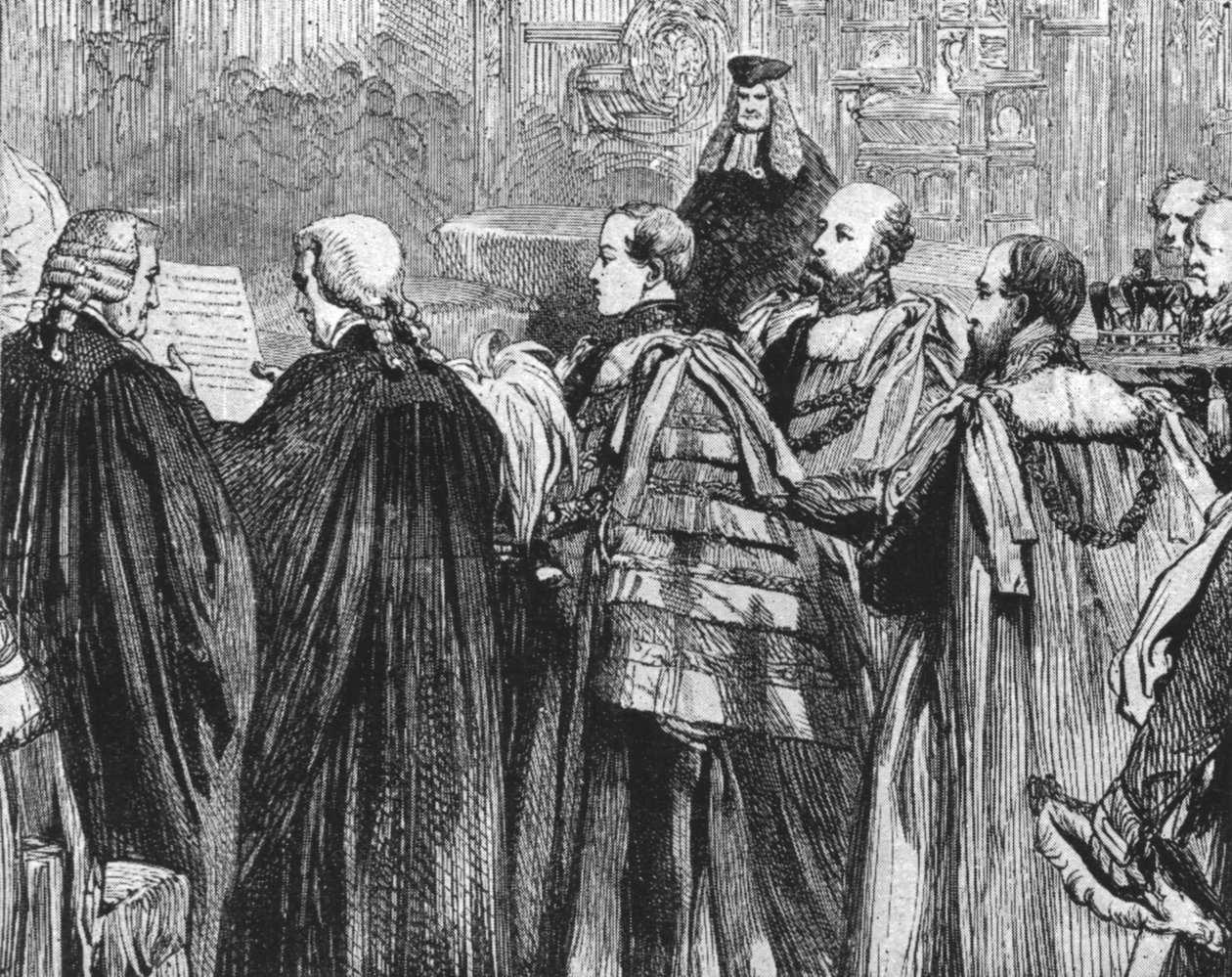 威尔士亲王第一次在上议院就座... 1863年，1901年。 作者 不明