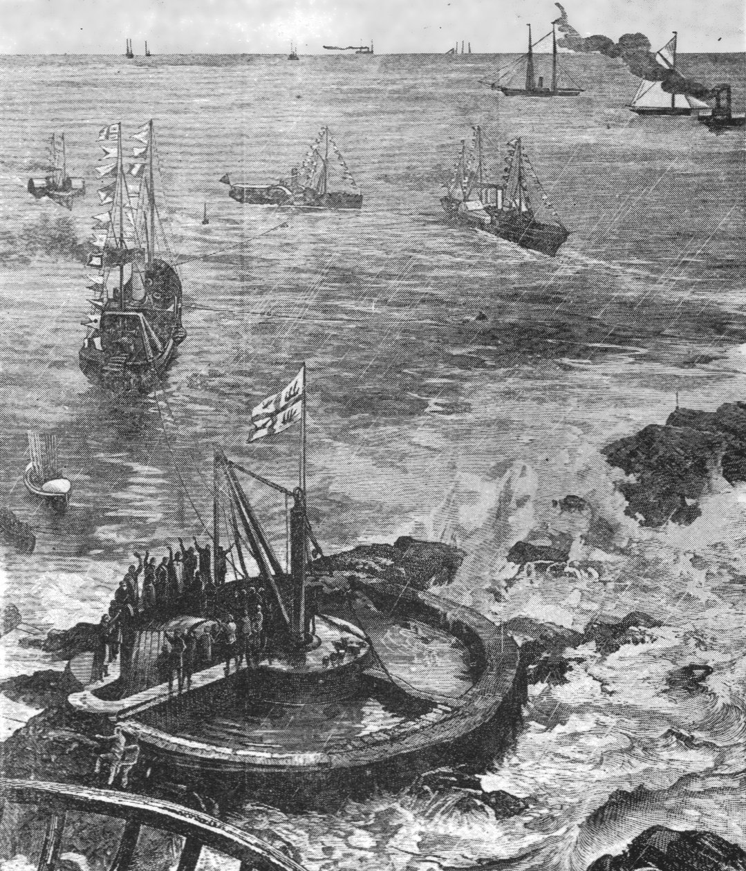 威尔士亲王...铺设新的Eddystone灯塔的奠基石... 1879，1901。 作者 不明