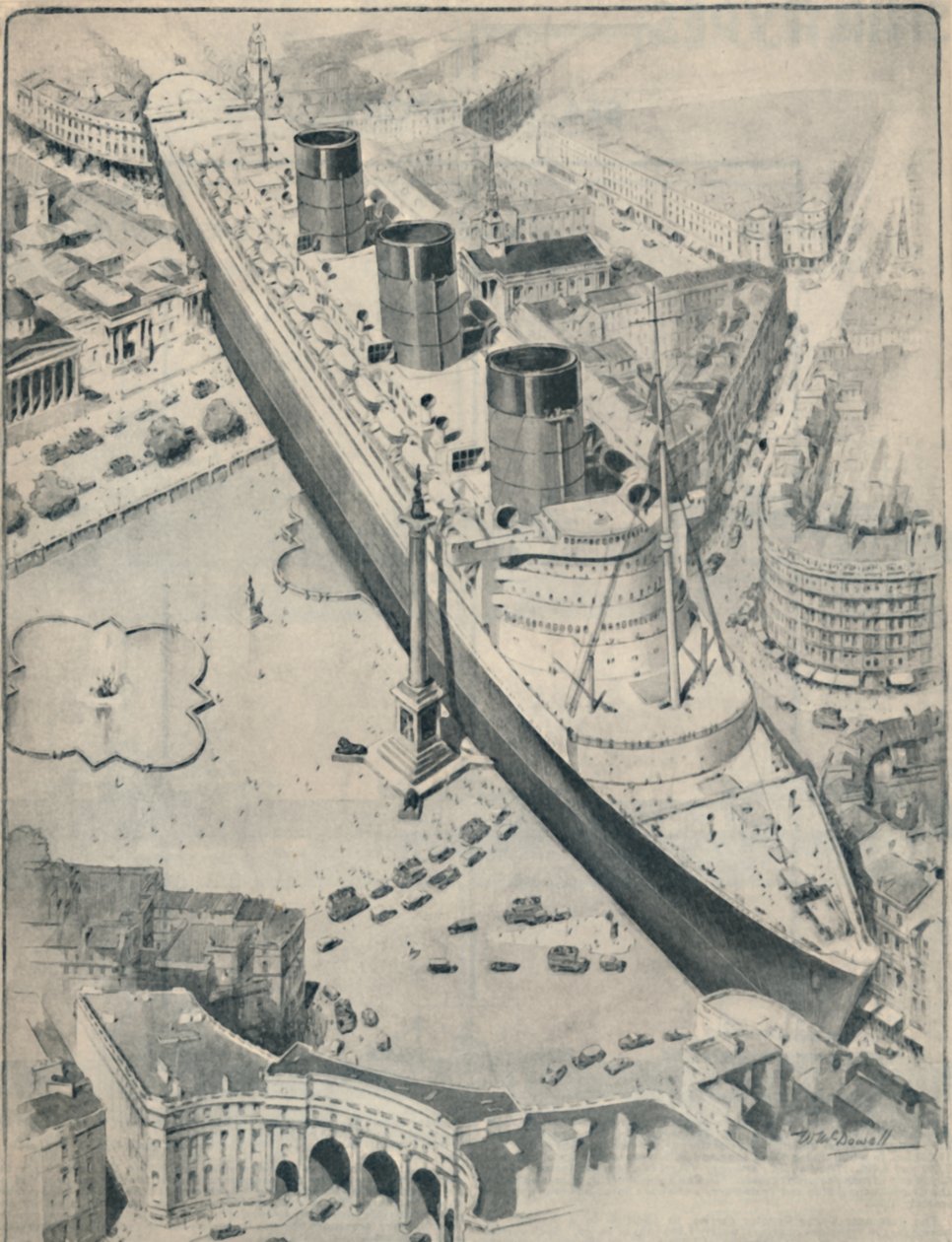 关于特拉法加广场的玛丽皇后号，伦敦，1936年 作者 不明