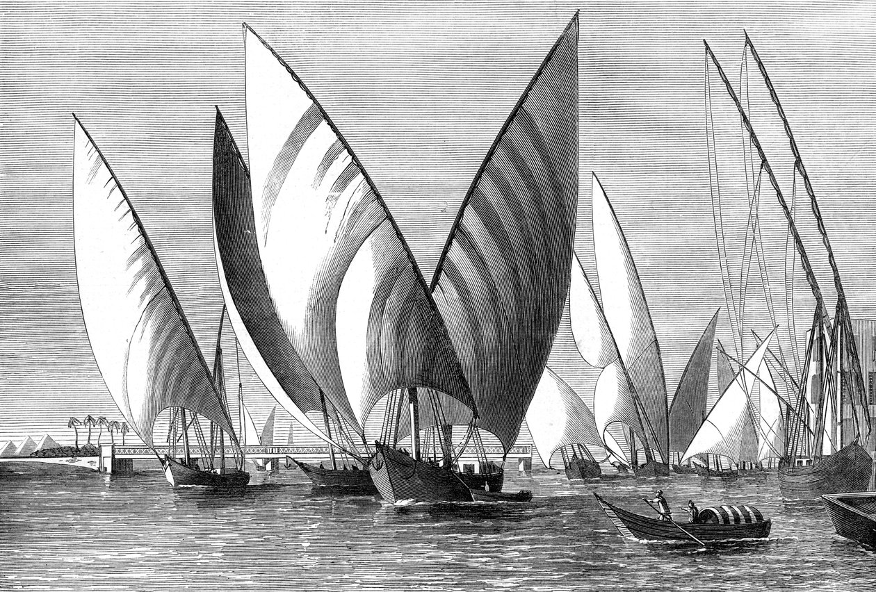 1874年，达哈贝人经过，开罗Boulak桥上的河 作者 不明