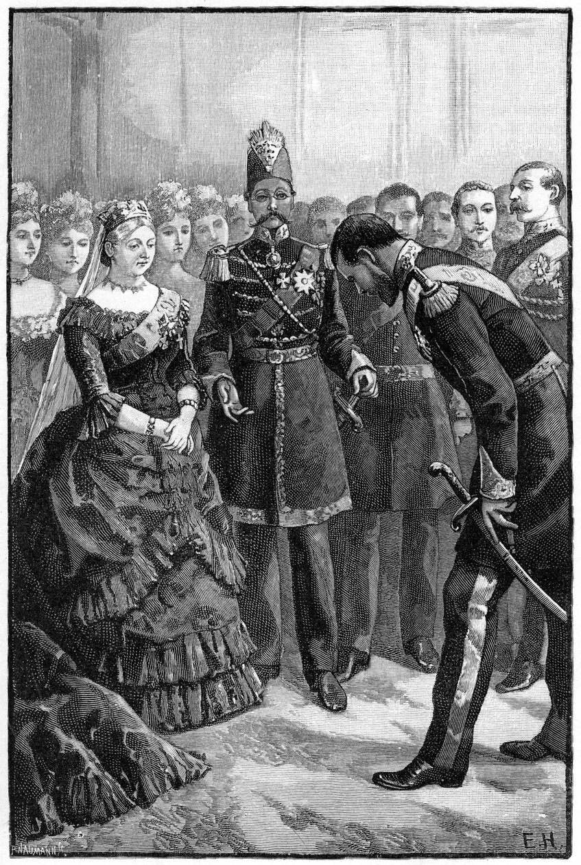 波斯国王（Shah of Persia）在19世纪中后期向温莎女王（Victoria Queen）展示他的西服 作者 不明