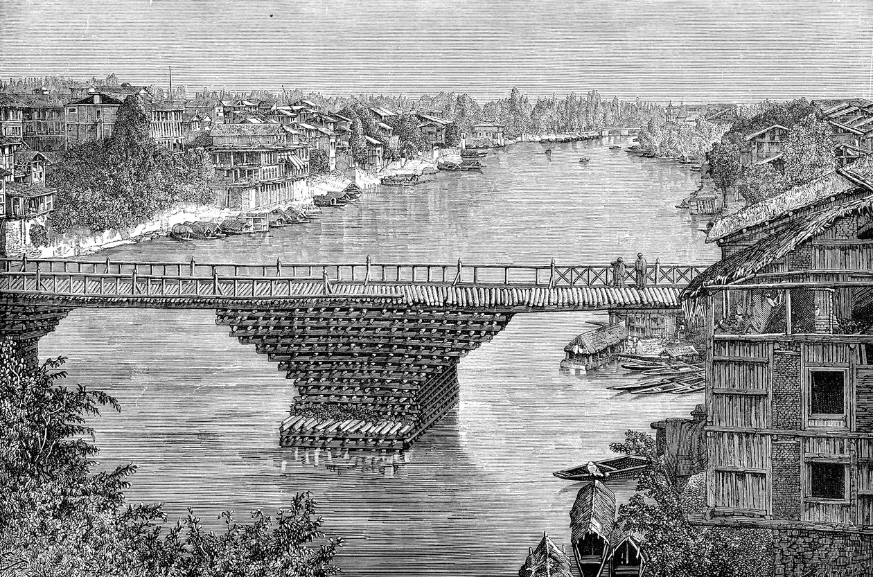 巴基斯坦杰赫勒姆河上的斯利那加大桥，1895年 作者 不明
