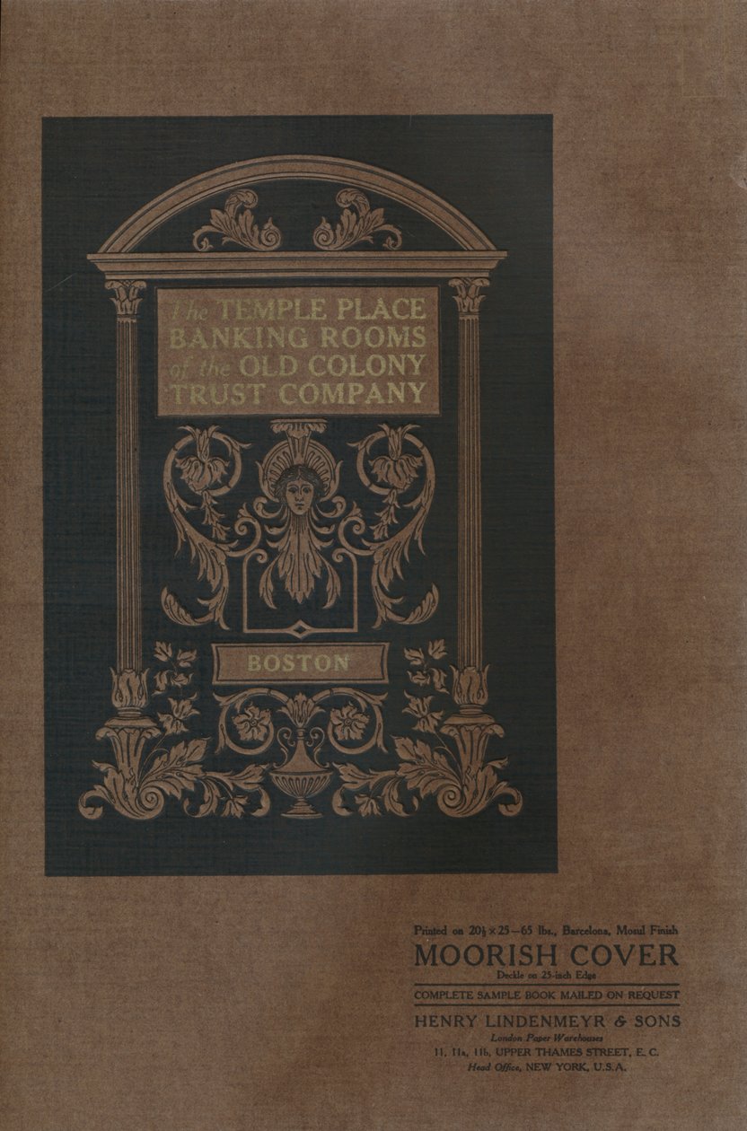 老殖民地信托公司的圣殿广场银行客房-摩尔人封面，1909年。 作者 不明