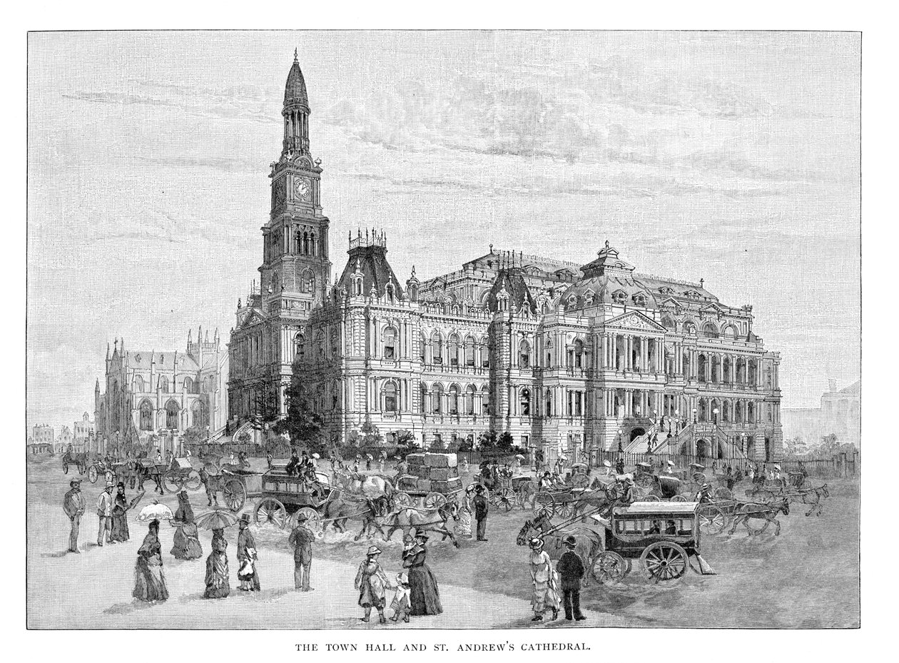 市政厅和圣安德鲁斯大教堂，悉尼，澳大利亚新南威尔士州，1886年 作者 不明