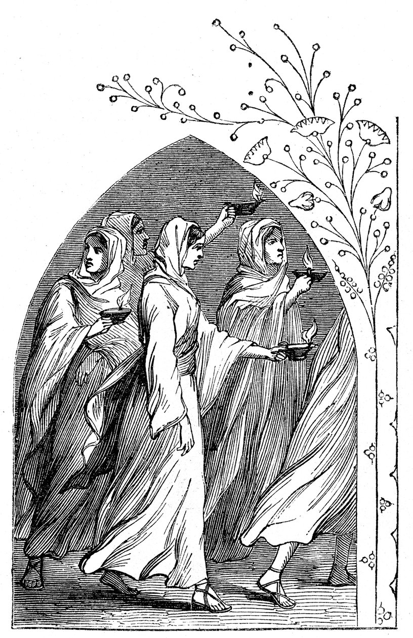明智的处女们要去见新郎，他们的灯闪闪发光，1883年 作者 不明