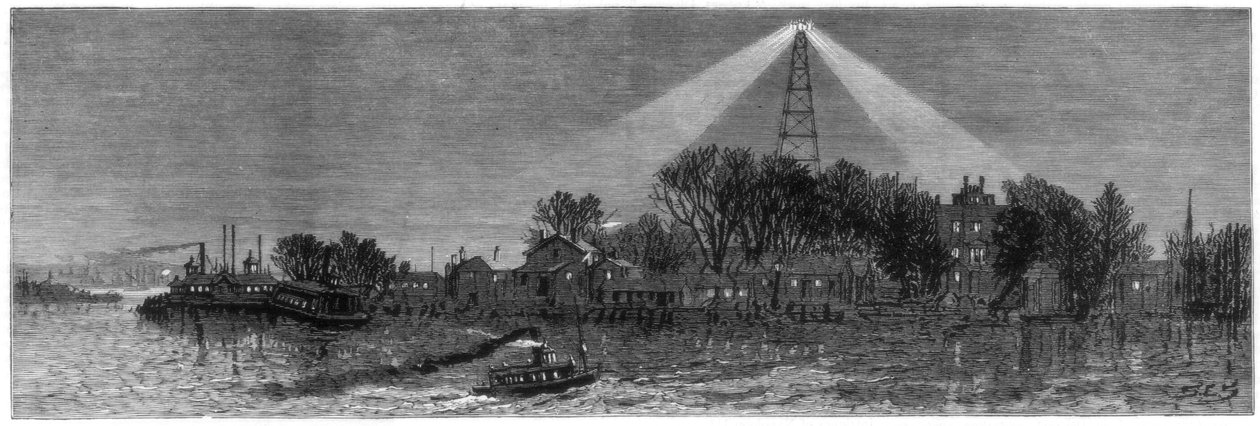 1885年，纽约地狱门的电灯 作者 不明
