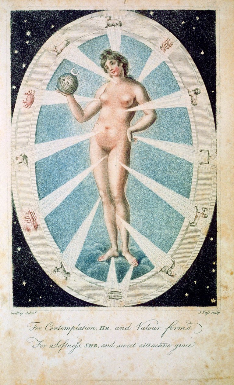 带有占星术符号的女性造型，1790年 作者 不明
