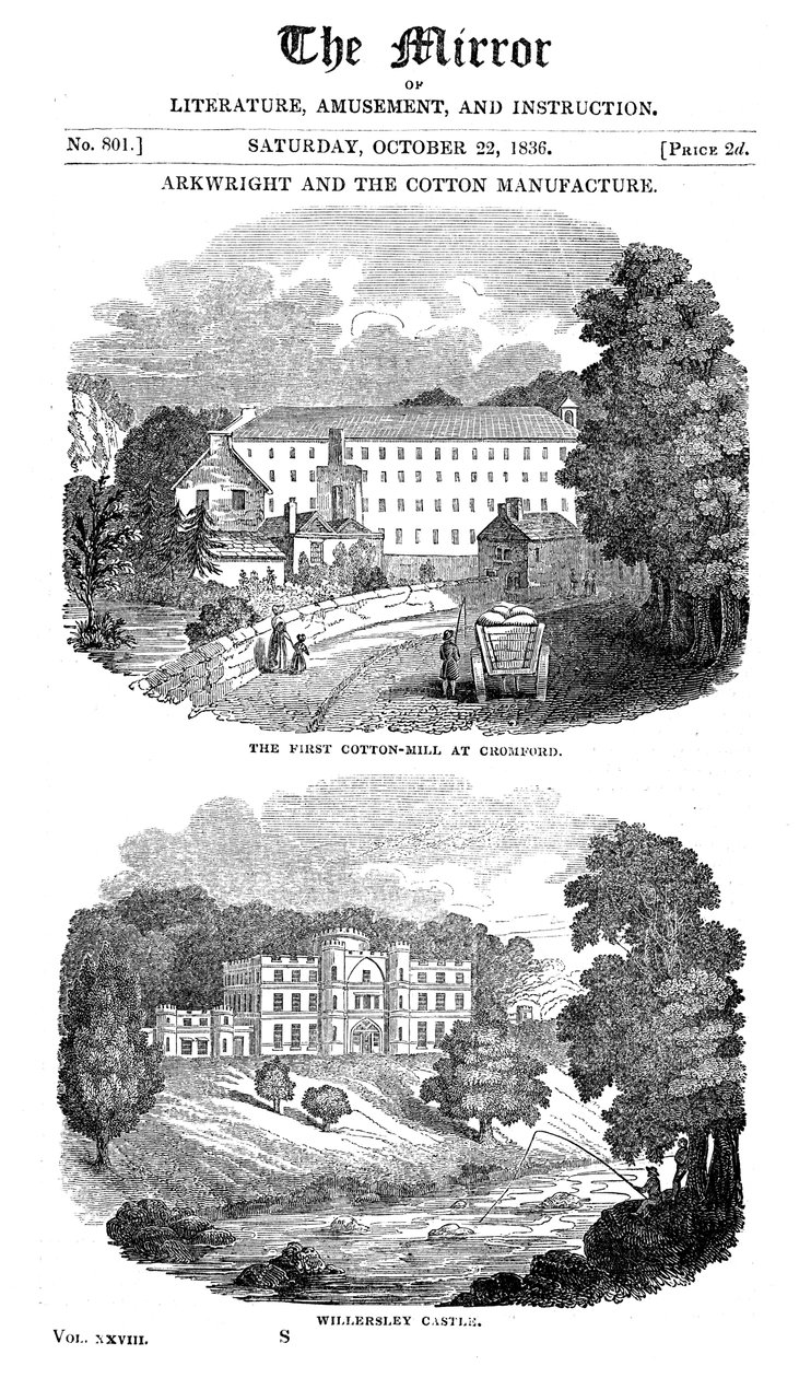 1836年，在德比郡的克罗姆福德和理查德·阿克赖特斯故居建立了第一家棉纺厂 作者 不明