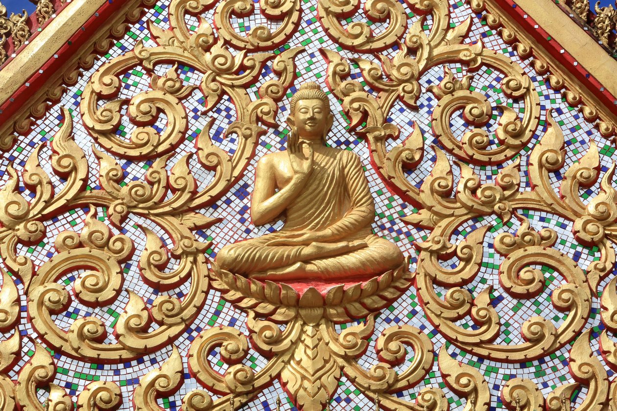 The first sermon of Buddha gave after reaching Enlightenment. Wat Si Sou Mang Karam Temple. Vieng Vang. Laos, 20151102, Vieng Vang, Laos 作者 不明