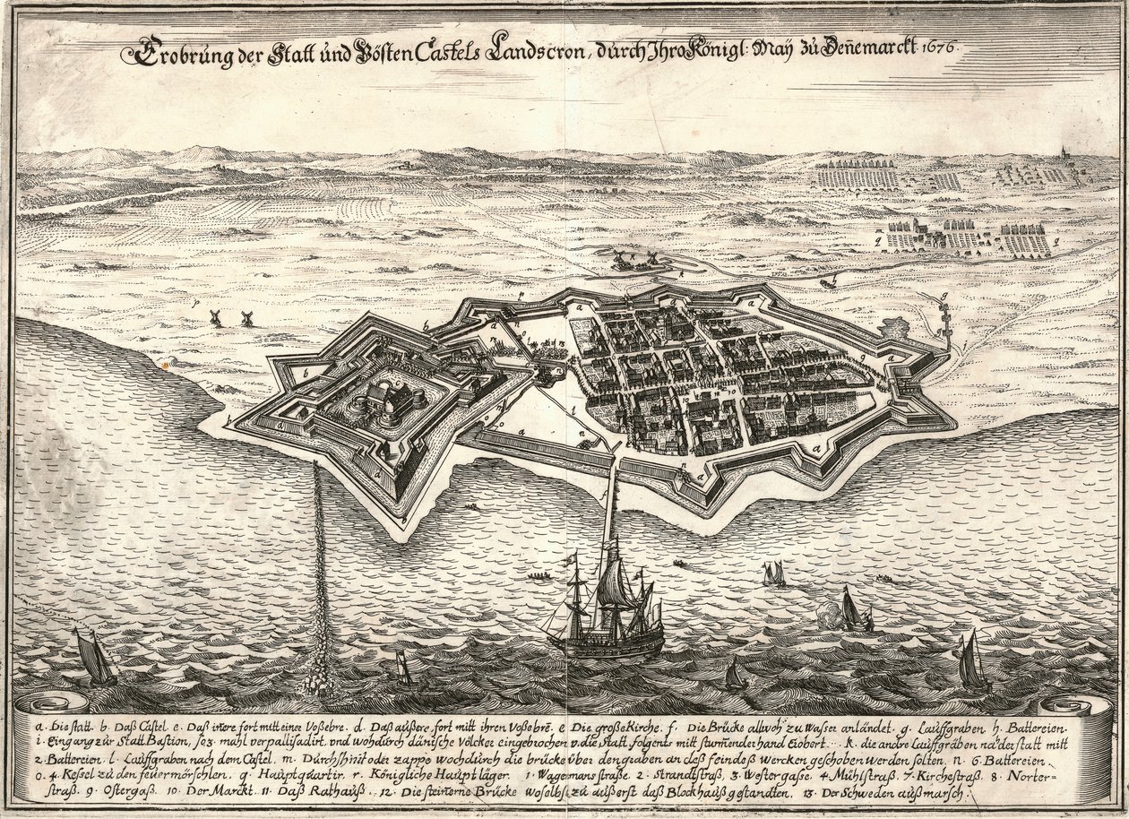 瑞典兰茨克鲁纳的防御工事，在斯堪尼亚战争中被丹麦人占领，1676年 作者 不明