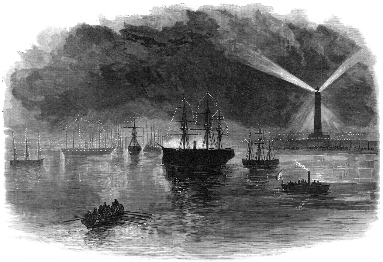 1869年埃及苏伊士运河开放期间塞得港的照明 作者 不明