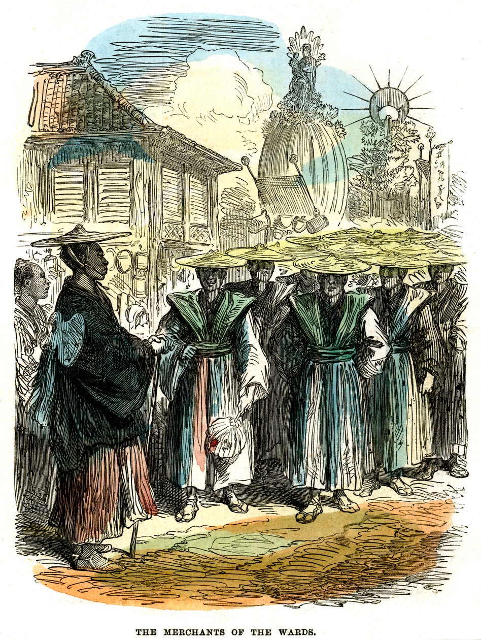 病房的商人，日本横滨的新年节日游行，1872年 作者 不明