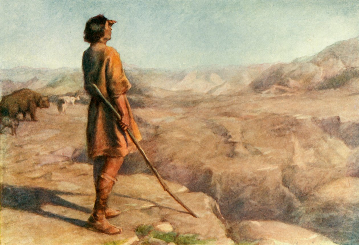 牧羊人米洛什与他的羊群在一起的山丘"，1917年。 作者 不明