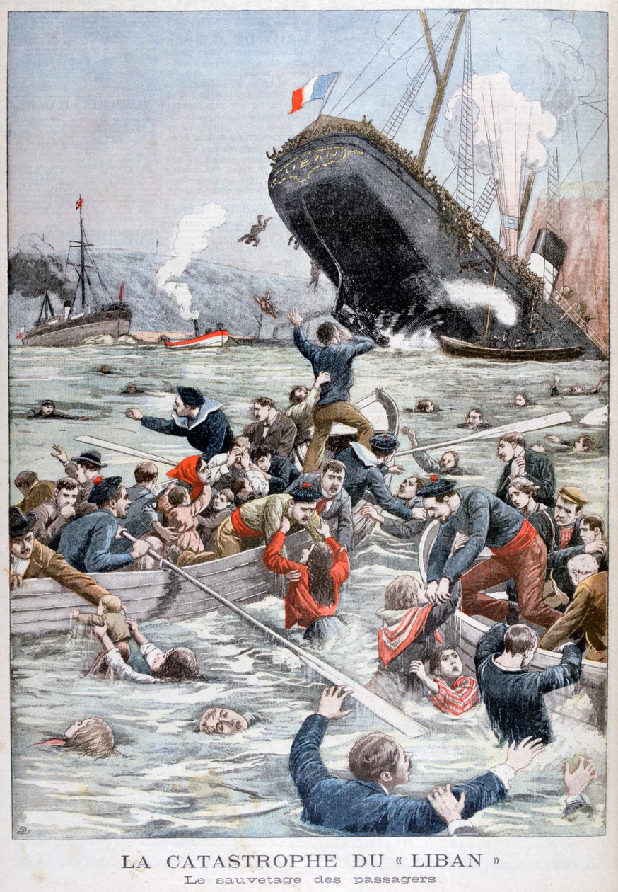 丽班客轮与另一艘船相撞后沉没，1903年 作者 不明