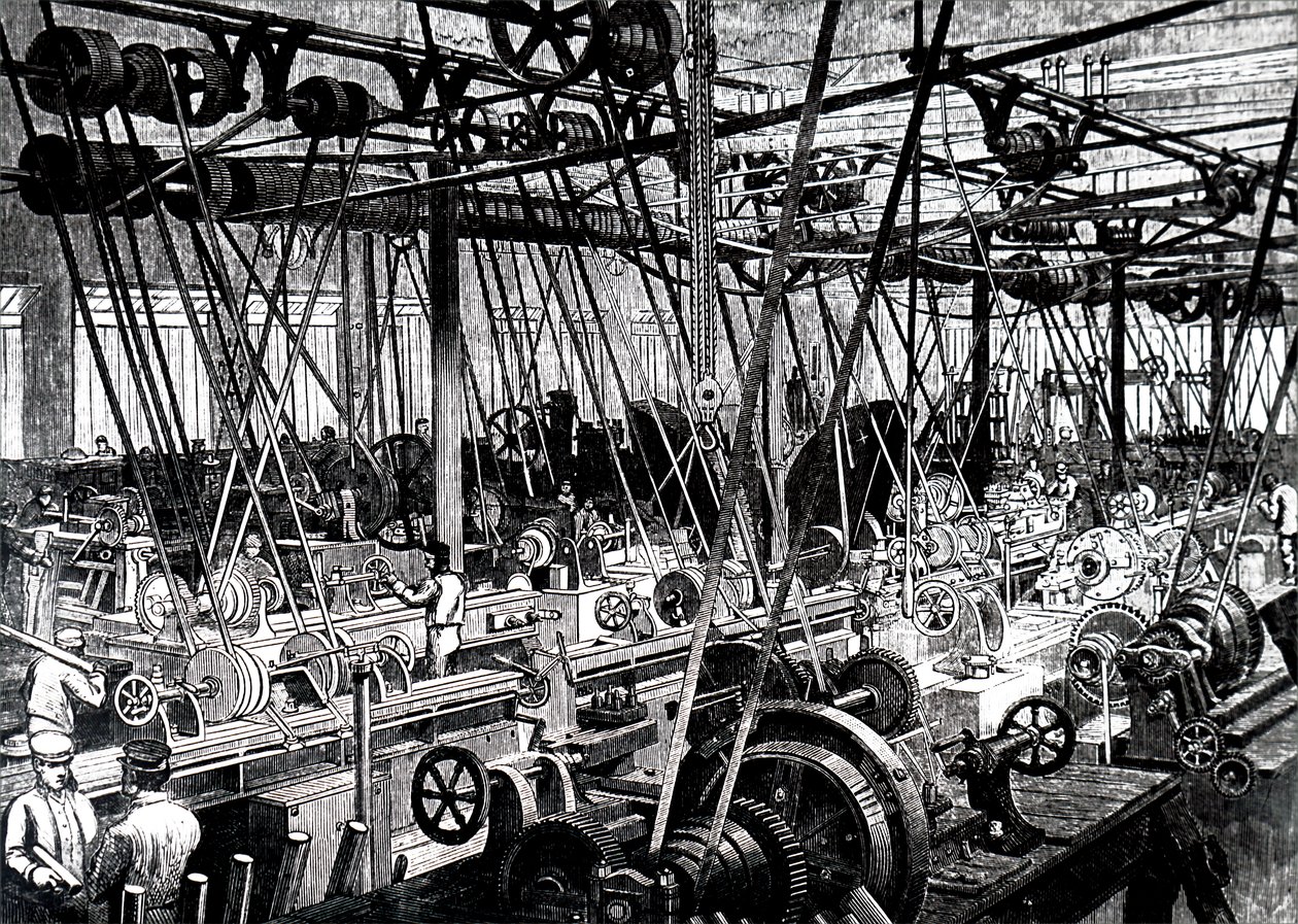 Robert Stephenson and Company 的工具和车床车间。 作者 不明