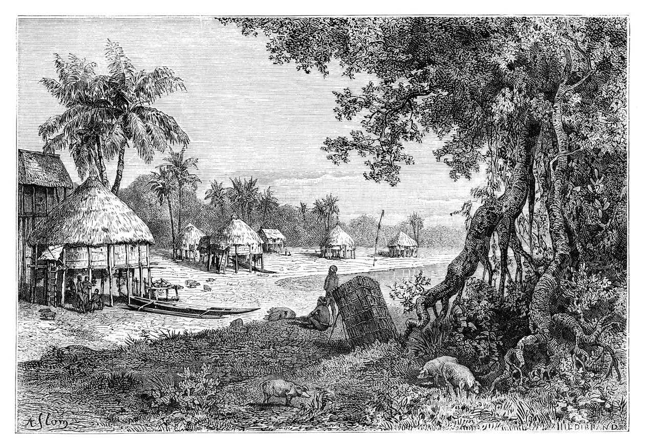 萨维人村，汽车尼科巴，尼科巴群岛，印度，1895年 作者 不明