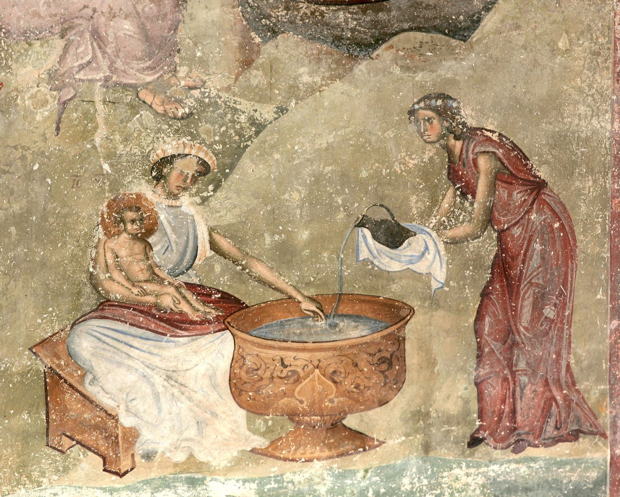 在耶稣降生的场景中洗孩子c。 1260-1270 作者 不明
