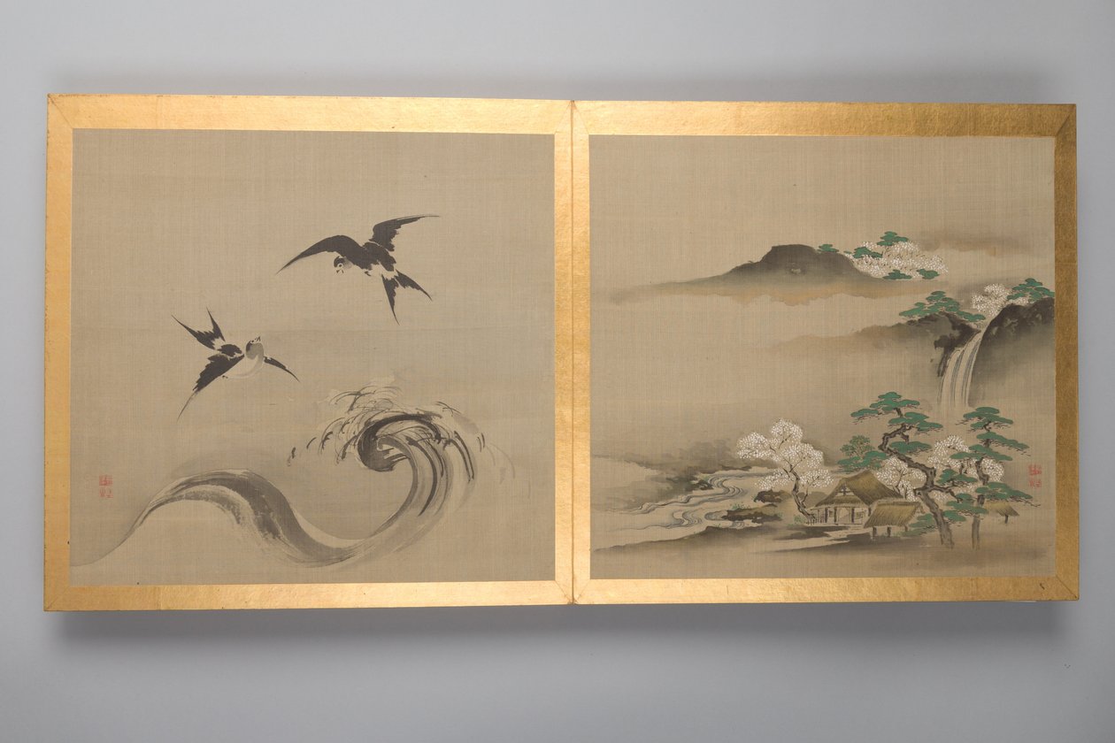 三十幅鸟类、花卉和风景画，18世纪末。 作者 不明
