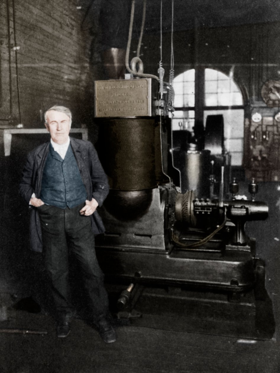 美国发明家托马斯·阿尔瓦·爱迪生（Thomas Alva Edison），1880年代首次生产电灯发电机 作者 不明