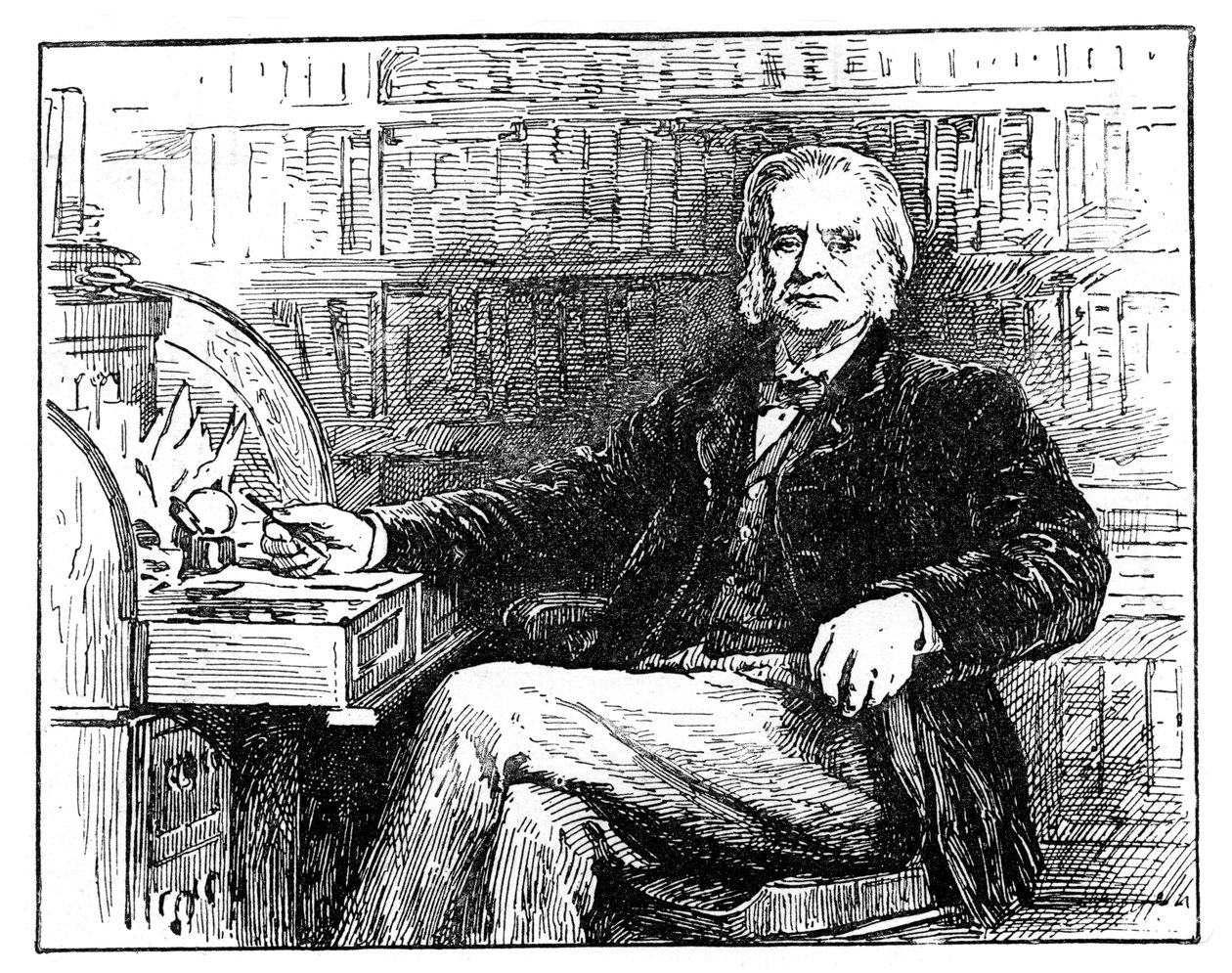 英国生物学家托马斯·亨利·赫x黎（Thomas Henry Huxley）坐着，c1880 作者 不明