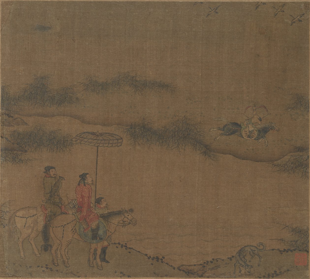 三只骑兵狩猎野鹅，960-1279年。 作者 不明