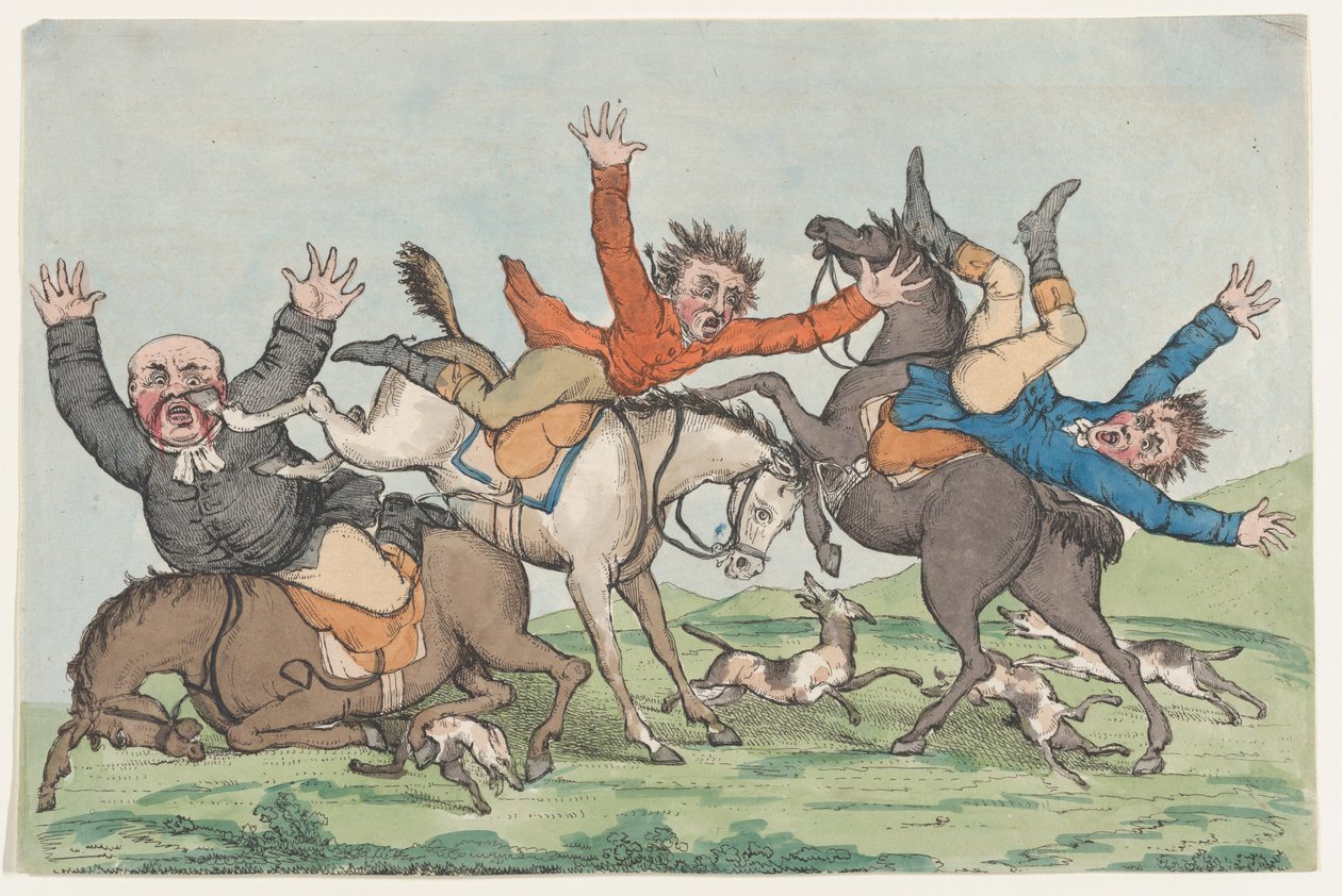 三名骑手从他们的坐骑上摔下来，1780-1820。 作者 不明