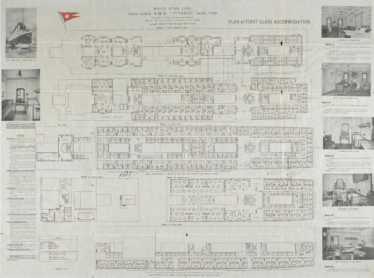 泰坦尼克号头等舱甲板计划，1911年 作者 不明