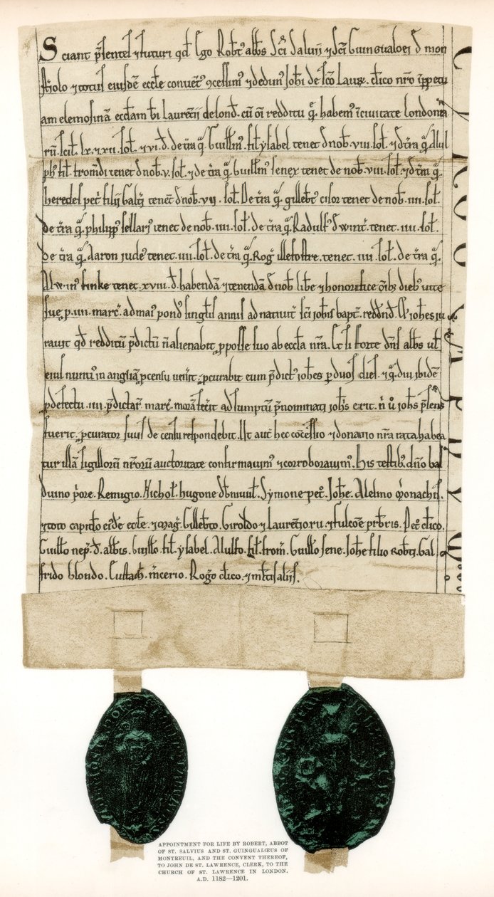 伦敦市市政厅周边物业的业权契据，c1182-1201 1886年 作者 不明