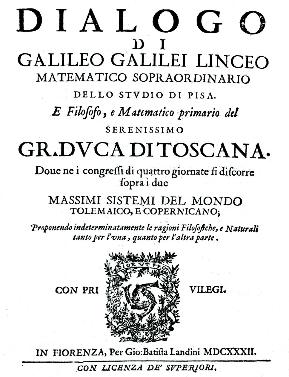 Dialogo的标题页，伽利略（Galileo），1632年 作者 不明