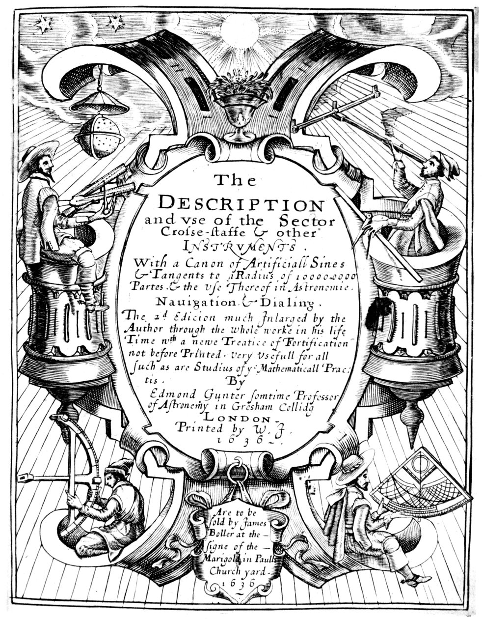 埃德蒙·冈特（Edmund Gunter）的《行业描述与利用》的标题页，1636年 作者 不明
