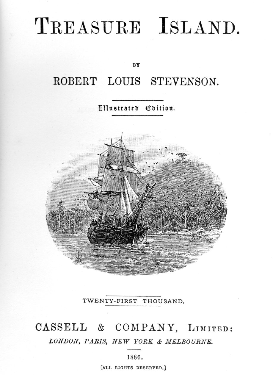 金银岛的标题页，罗伯·路易斯·史蒂文森（Robert Louis Stevenson），1886年 作者 不明