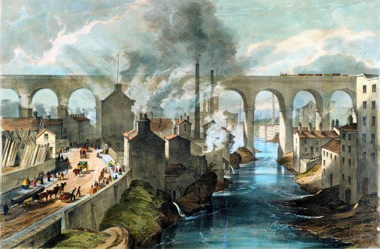 火车穿越伦敦和西北铁路的斯托克波特高架桥，c1845 作者 不明