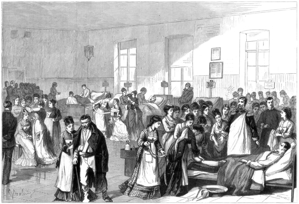 1877年在圣彼得堡的一家军事医院培训妇女担任护士 作者 不明