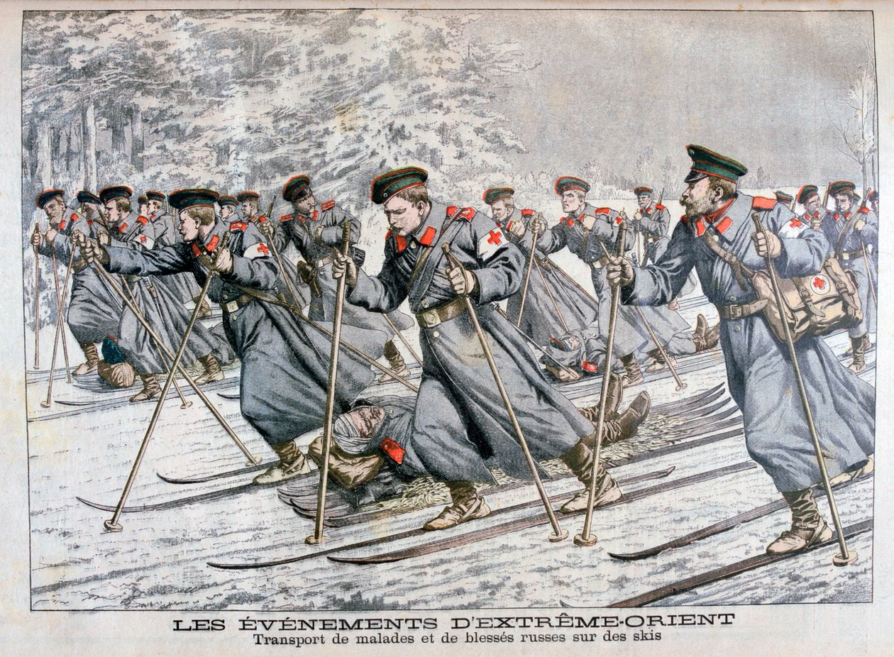 日俄战争，1904年，运送受伤和受伤的俄罗斯士兵滑雪 作者 不明
