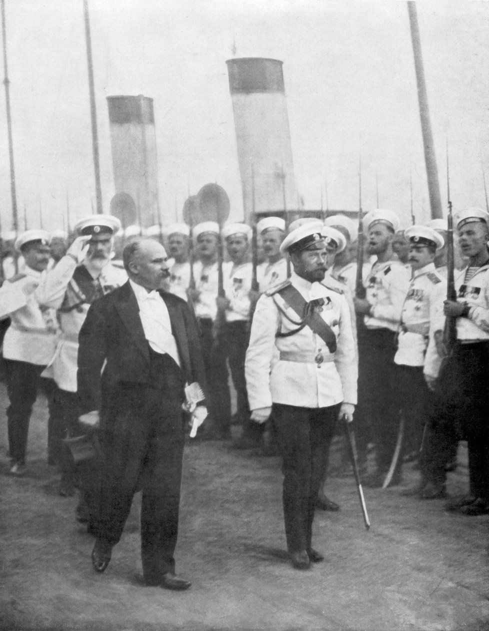 沙皇尼古拉斯二世与法国总统雷蒙德·庞加莱（Raymond Poincare），1914年。 作者 不明