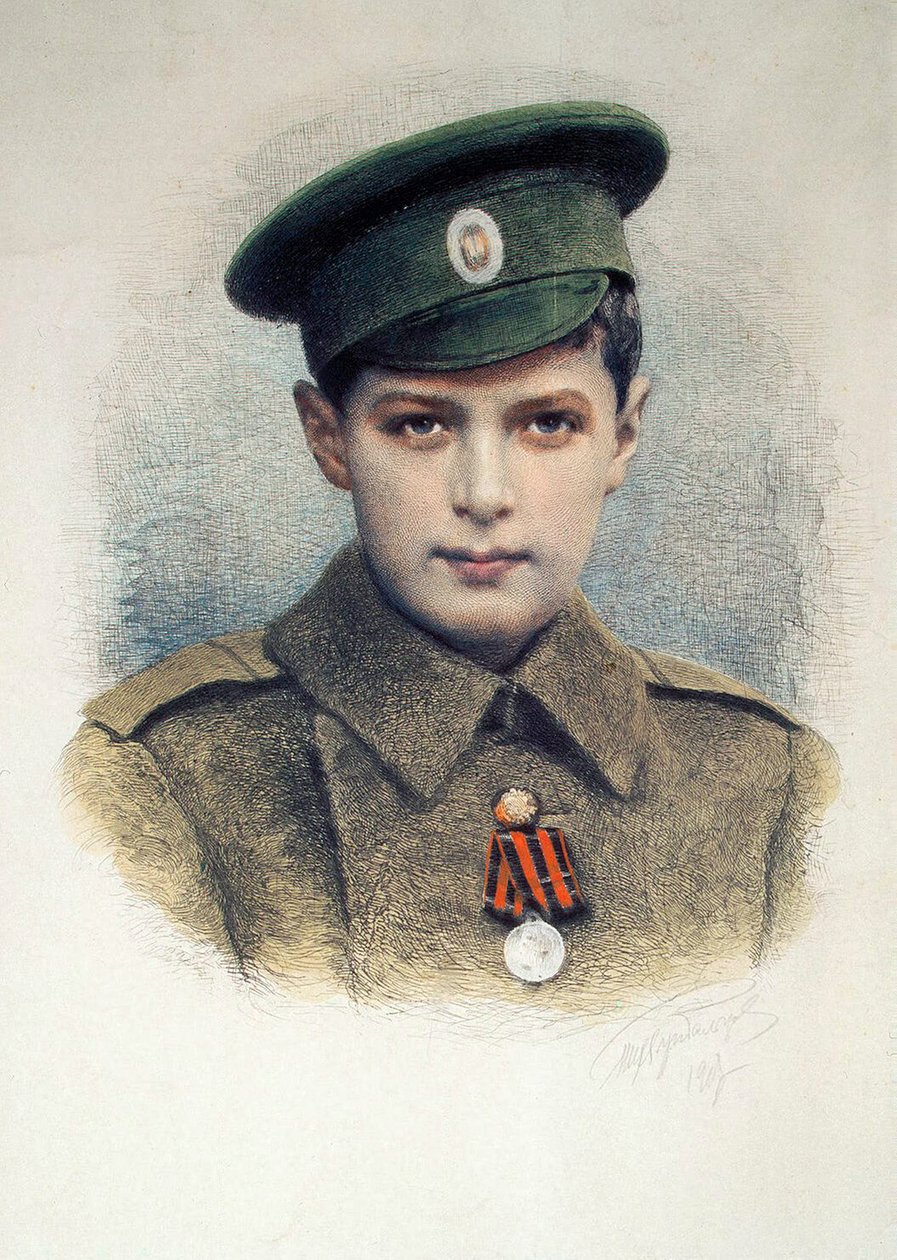 沙皇列维·阿列克谢（Tsarevich Alexei），1917年作为俄罗斯陆军的骑兵团士 作者 不明